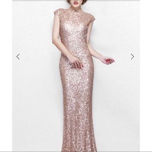 Primavera Couture Plunging Back Long Sequin Dress